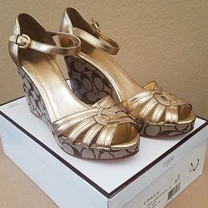Coach Signature Print "Katherine" Wedge Sandal